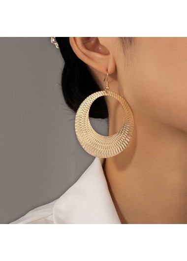 Modlily Gold Round Design Metal Detail Earrings - One Size