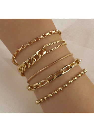 Modlily Gold Round Geometric Alloy Detail Bracelet - One Size