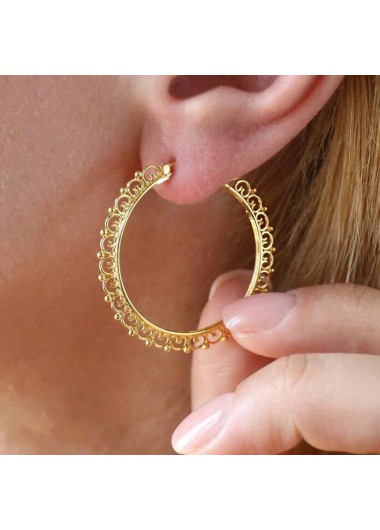 Modlily Gold Round Hollow Alloy Detail Earrings - One Size