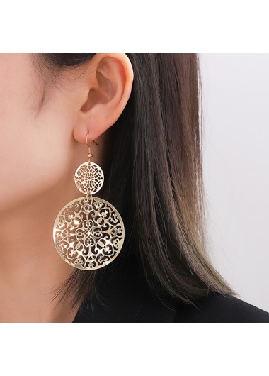 Modlily Gold Round Metal Detail Hollow Earrings - One Size