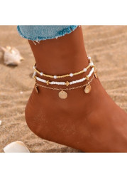 Modlily Gold Seashell Detail Round Anklet Set - One Size