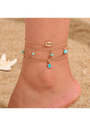 Modlily Gold Shell Alloy Layered Anklets Set - One Size