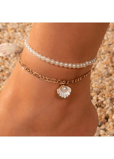 Modlily Gold Shell Design Pearl Alloy Anklets - One Size