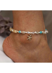 Modlily Gold Shell Starfish Beaded Design Anklet - One Size