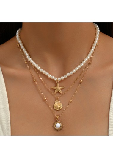 Modlily Gold Shell Starfish Layered Alloy Necklace - One Size