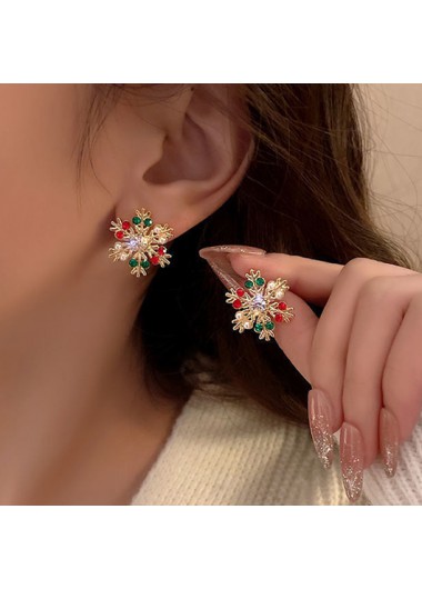 Modlily Gold Snowflake Artificial Rhinestones Alloy Earrings - One Size