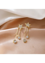 Modlily Gold Star Rhinestone Metal Detail Earrings - One Size