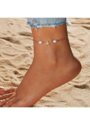 Modlily Gold Starfish Pearl Design Alloy Anklet - One Size