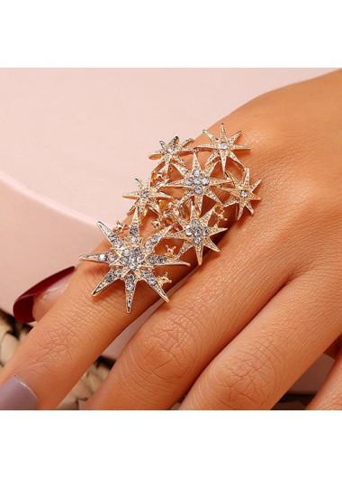 Modlily Gold Stars Rhinestone Detail Alloy Ring - One Size