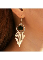 Modlily Gold Tassel Design Round Alloy Earrings - One Size