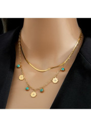 Modlily Gold Turquoise Layered Design Geometric Necklace - One Size