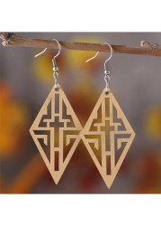 Modlily Gold Wood Detail Geometric Hollow Earrings - One Size