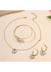 Modlily Golden Alloy Butterfly Necklace and Bracelet - One Size