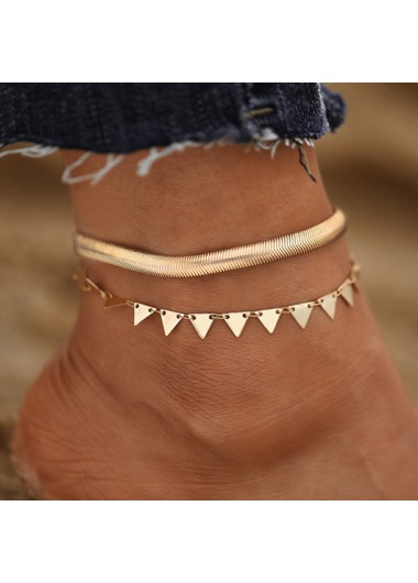 Modlily Golden Alloy Chain Geometric Design Anklets - One Size