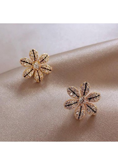 Modlily Golden Alloy Detail Artificial Rhinestone Earrings - One Size