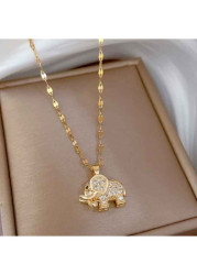 Modlily Golden Alloy Elephant Rhinestone Detail Necklace - One Size