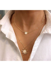 Modlily Golden Alloy Layered Design Sun Detail Necklace - One Size