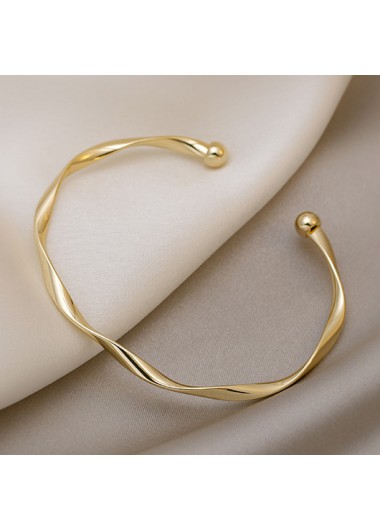 Modlily Golden Alloy Open Cuff Twisted Bangle - One Size