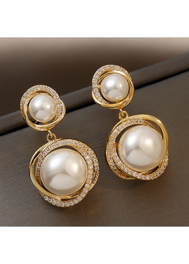 Modlily Golden Alloy Pearl Design Round Earrings - One Size