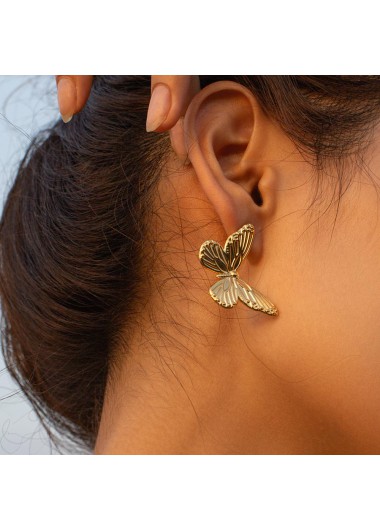 Modlily Golden Butterfly Stainless Steel Detail Earrings - One Size