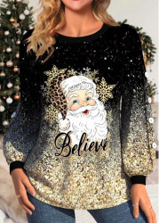 Modlily Golden Button Santa Claus Print Long Sleeve Christmas Sweatshirt - XXL