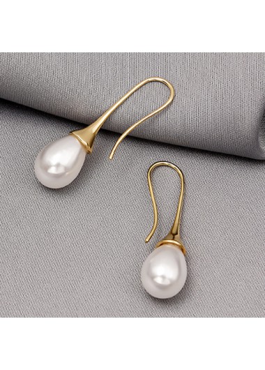 Modlily Golden Copper Pearl Teardrop Design Earrings - One Size