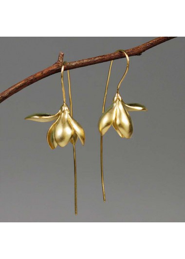 Modlily Golden Floral Design Geometric Alloy Earrings - One Size