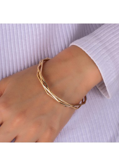 Modlily Golden Geometric Irregular Alloy Layered Bangle - One Size