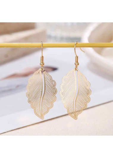 Modlily Golden Geometric Leaf Hollow Design Earrings - One Size