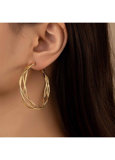 Modlily Golden Geometric Round Design Alloy Earrings - One Size