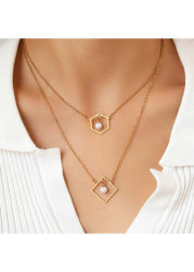 Modlily Golden Geometric Stainless Steel Detail Necklace - One Size