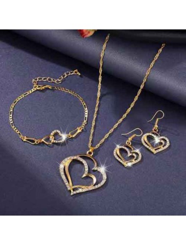 Modlily Golden Heart Alloy Necklace and Bracelet - One Size