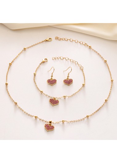 Modlily Golden Heart Alloy Necklace and Bracelet Set - One Size