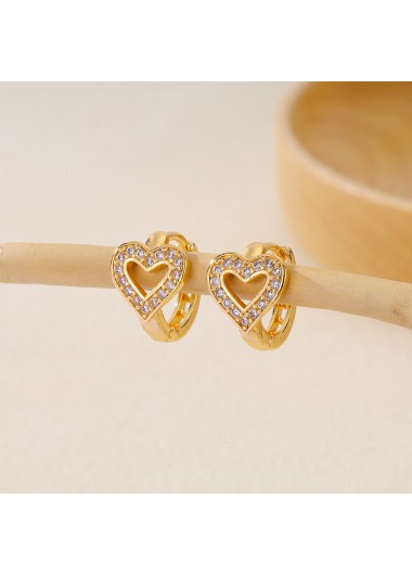 Modlily Golden Heart Design Zircon Copper Earrings - One Size