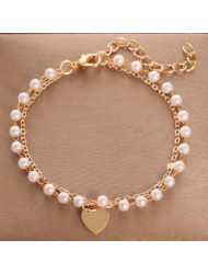 Modlily Golden Heart Pearl Alloy Layered Bracelet - One Size