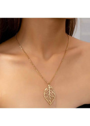 Modlily Golden Hollow Design Leaf Iron Necklace - One Size