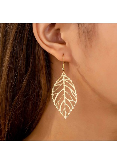 Modlily Golden Leaf Hollow Design Iron Earrings - One Size