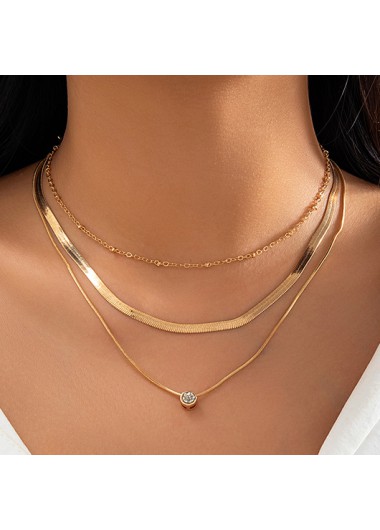 Modlily Golden Metal Geometric Layered Detail Necklace - One Size