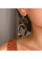 Modlily Golden Oval Patchwork Geometric Copper Earrings - One Size