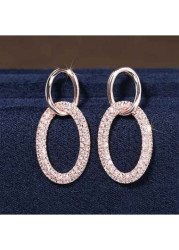 Modlily Golden Oval Zircon Copper Geometric Earrings - One Size