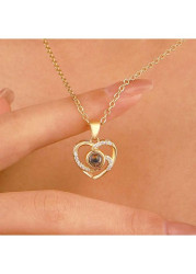 Modlily Golden Rhinestones Heart Design Alloy Necklace - One Size