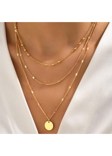 Modlily Golden Round Alloy Layered Necklace Set - One Size