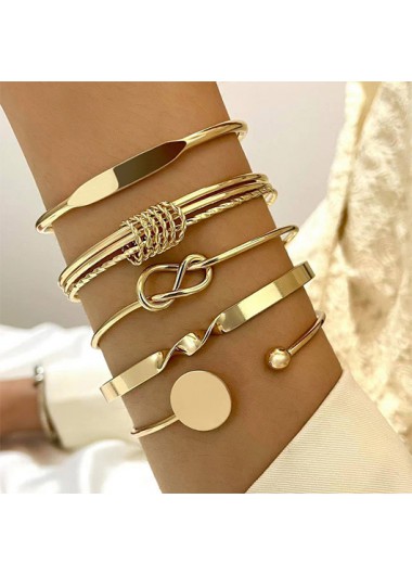 Modlily Golden Round Geometric Design Alloy Bracelet Set - One Size