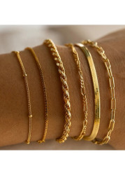 Modlily Golden Round Metal Chain Bracelet Set - One Size