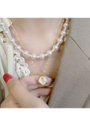 Modlily Golden Round Pearl Layered Design Necklace Set - One Size