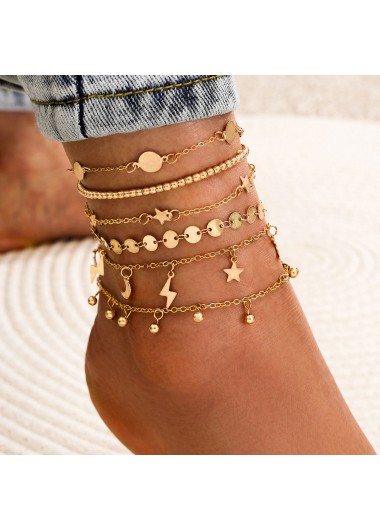 Modlily Golden Round Star Shape Design Anklet Set - One Size