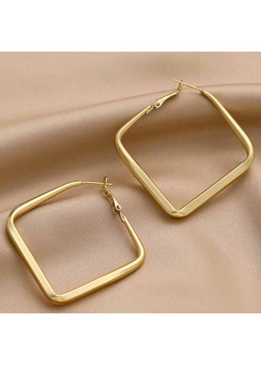 Modlily Golden Square Design Geometric Alloy Earrings - One Size