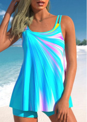 Modlily Gradient Radial Cyan Double Straps Swimdress and Shorts - L