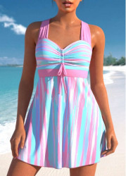 Modlily Graffiti Print Light Pink Striped Swimdress Top - S