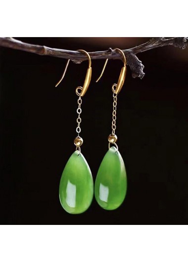 Modlily Grass Green Waterdrop Retro Jade Earrings - One Size